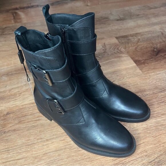 NWT EMANUELE CRASTO Italy🇮🇹Made Finest Italian LEATHER Boot Faux Double Buckle - Picture 1 of 16